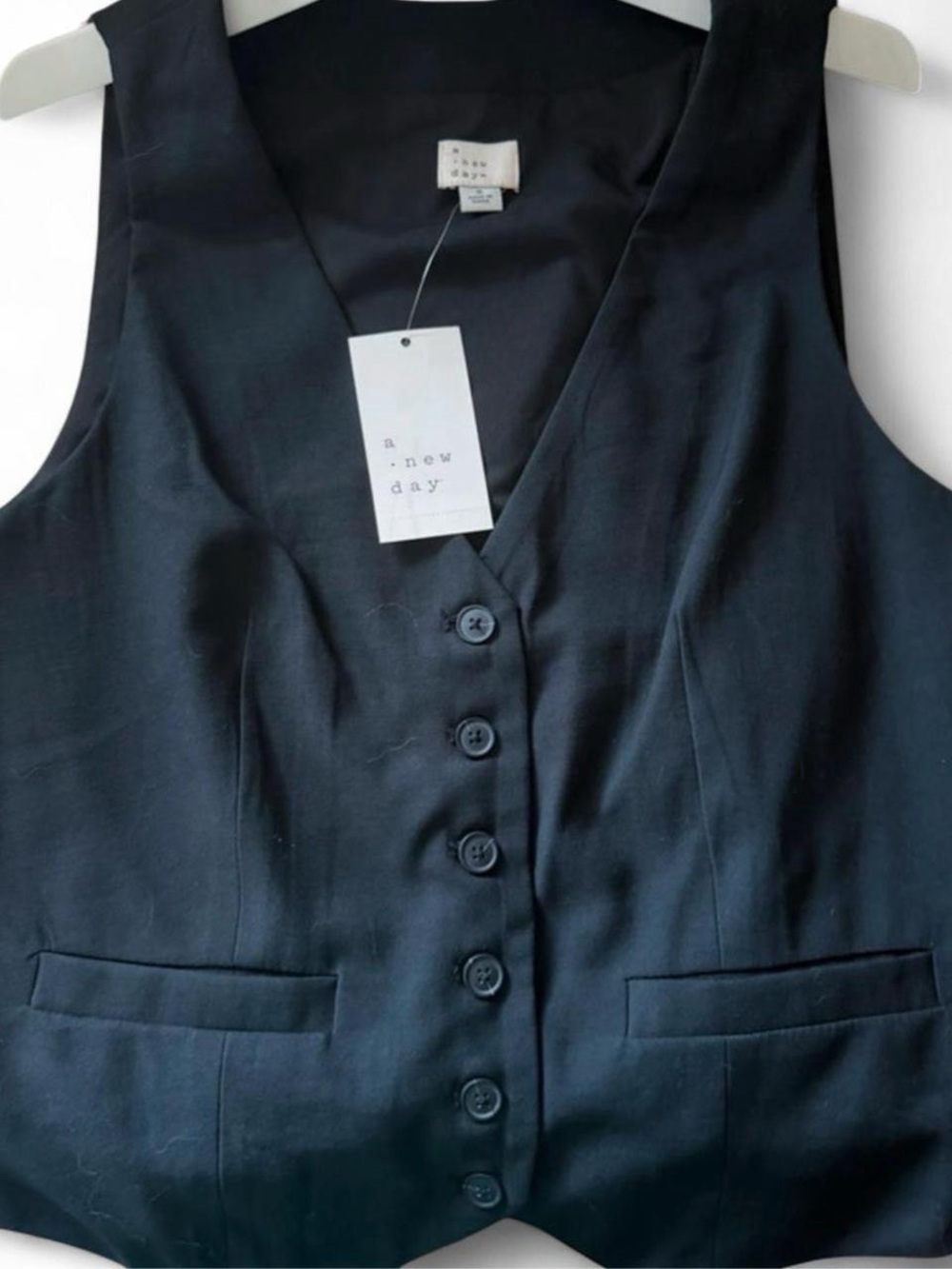 a new day Black V-Neck Button Vest NWT